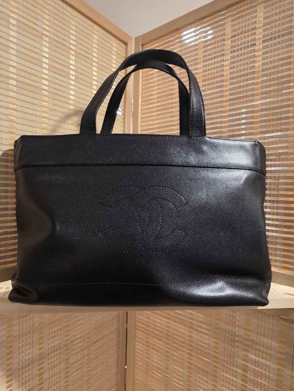 Authentic CHANEL Black Leather Shopper Tote
